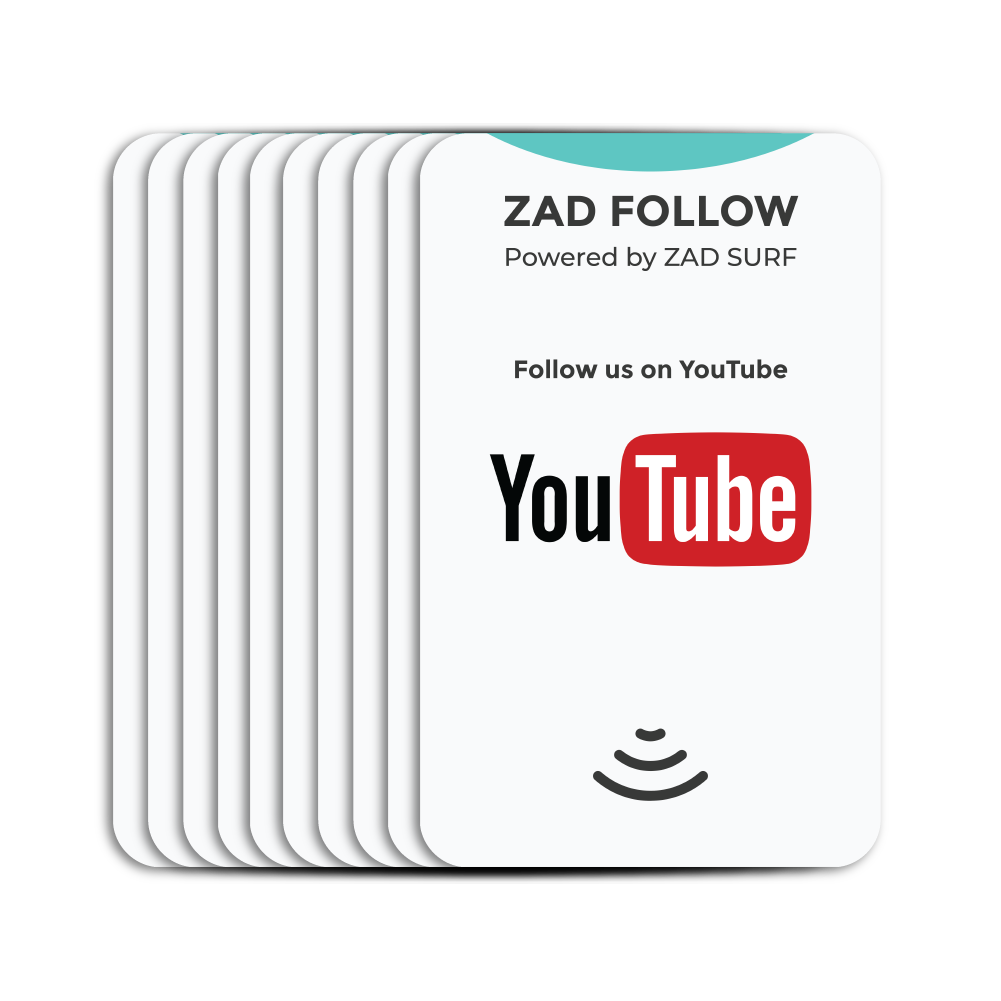 Pack of 10 Zad Follow. YouTube Follows Card