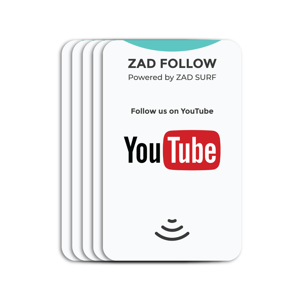 Pack of 5 Zad Follow. YouTube Follows Card